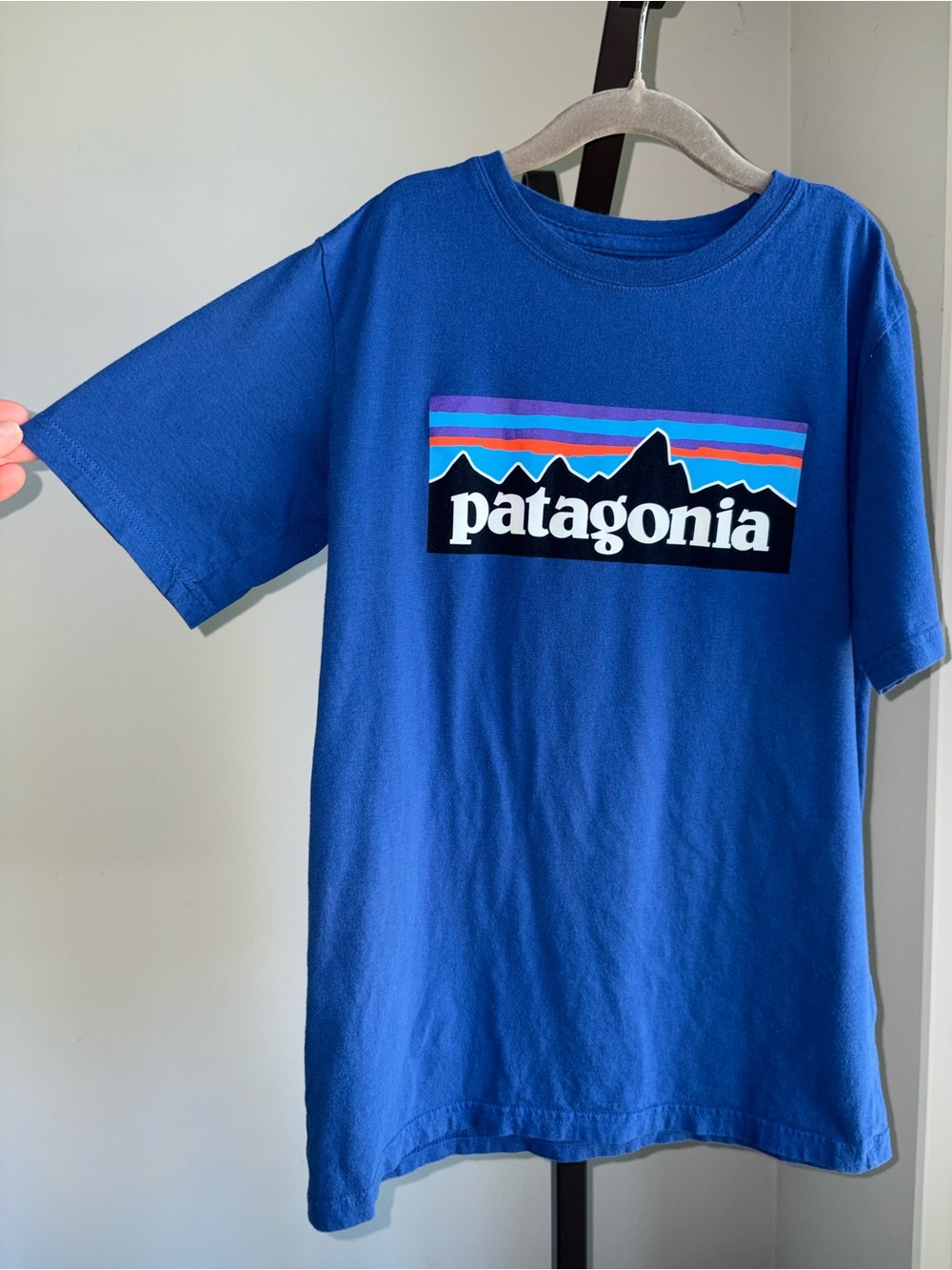 Patagonia Kids P-6 Graphic Logo Organic T-Shirt Blue Short Sleeve Tee Size L 12